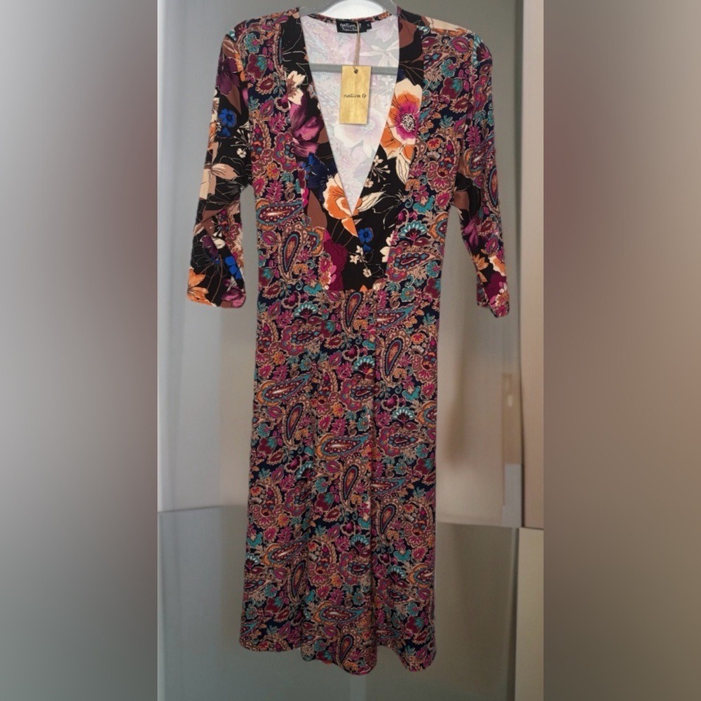 Romantic‎ Boho Floral Midi Dress NWT Made in Portugal Soft Stretch Midi Size XL - Picture 2 of 4
